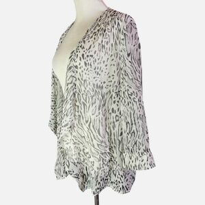 Sheer Chiffon Topper Jacket Top Grey Leopard Print Sz 1 (M)